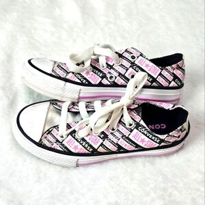 Girl's Converse Shoes All Star Junior Pink Black Signature Logo Sneakers Size 11